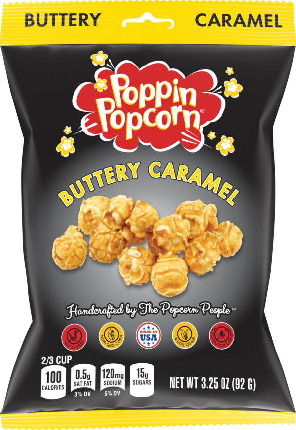 SNACK SIZE BAGS - BUTTERY CARAMEL (120-3.2 oz. bags)  GREAT FOR SALES REP HANDOUTS AND GOLF TOURNAMENT HANDOUTS!